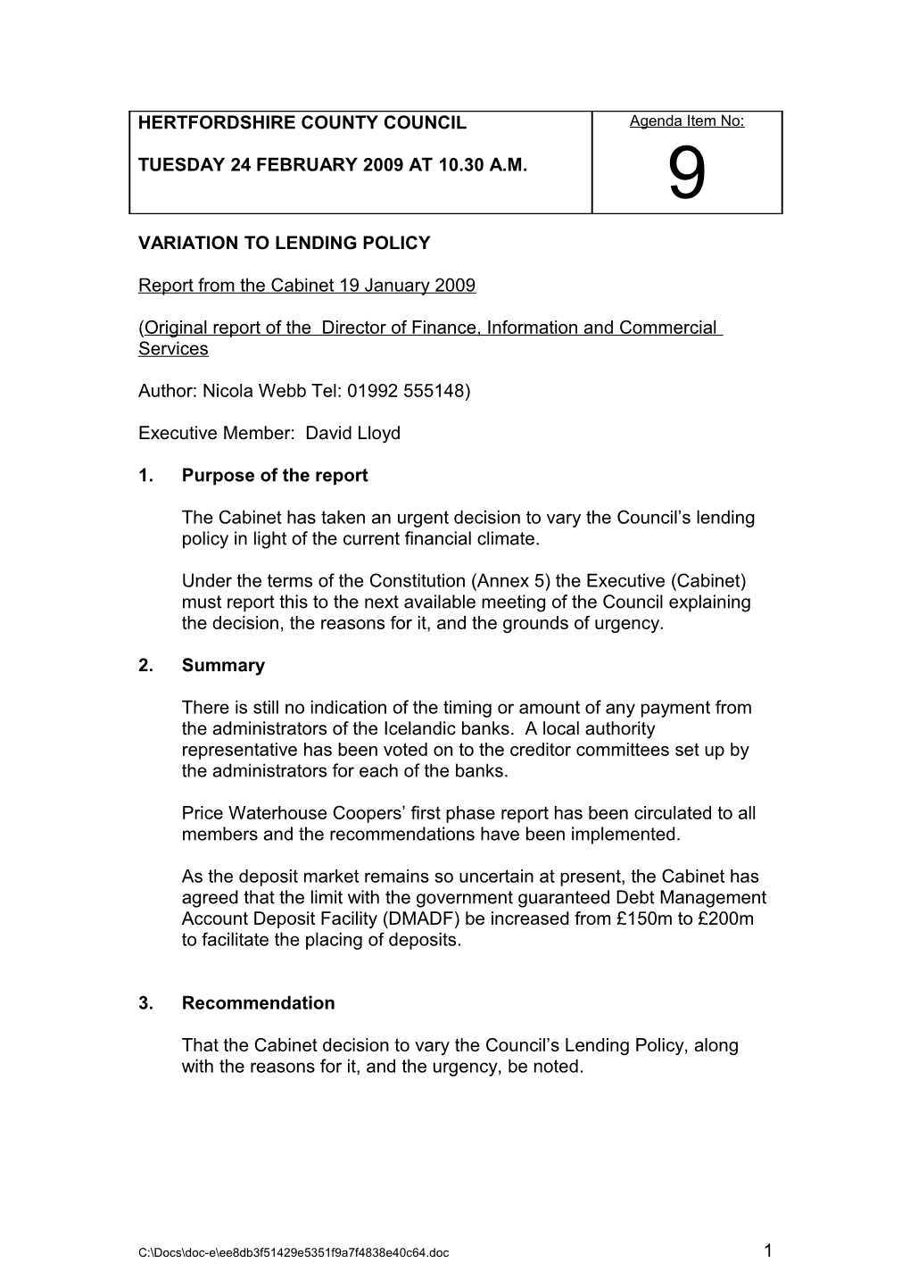 HCC Lending Policy - 25 November 2008