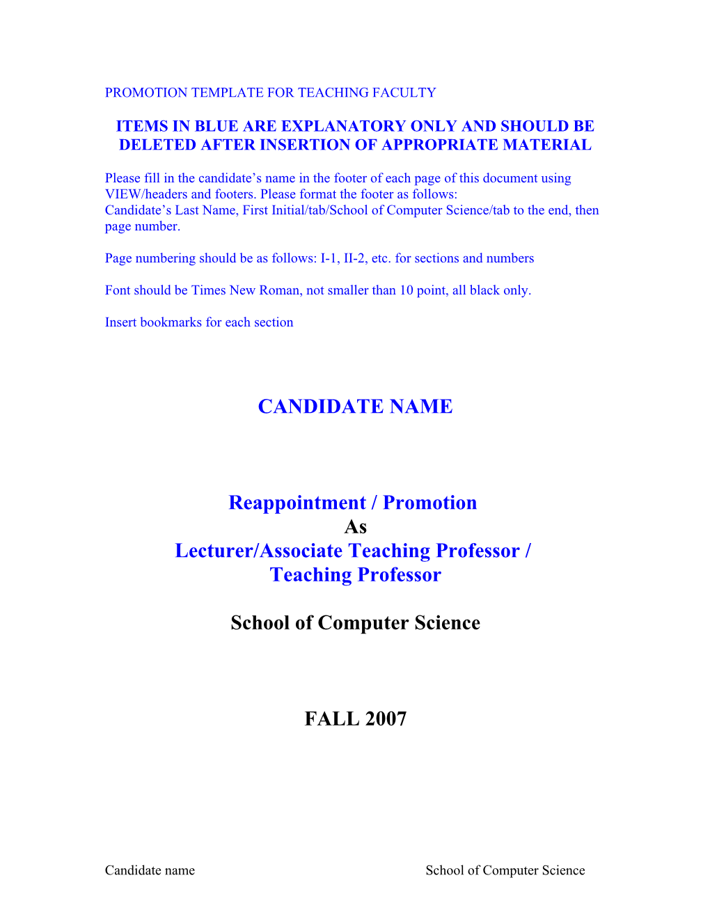 Promotion Template for Teaching Faculty