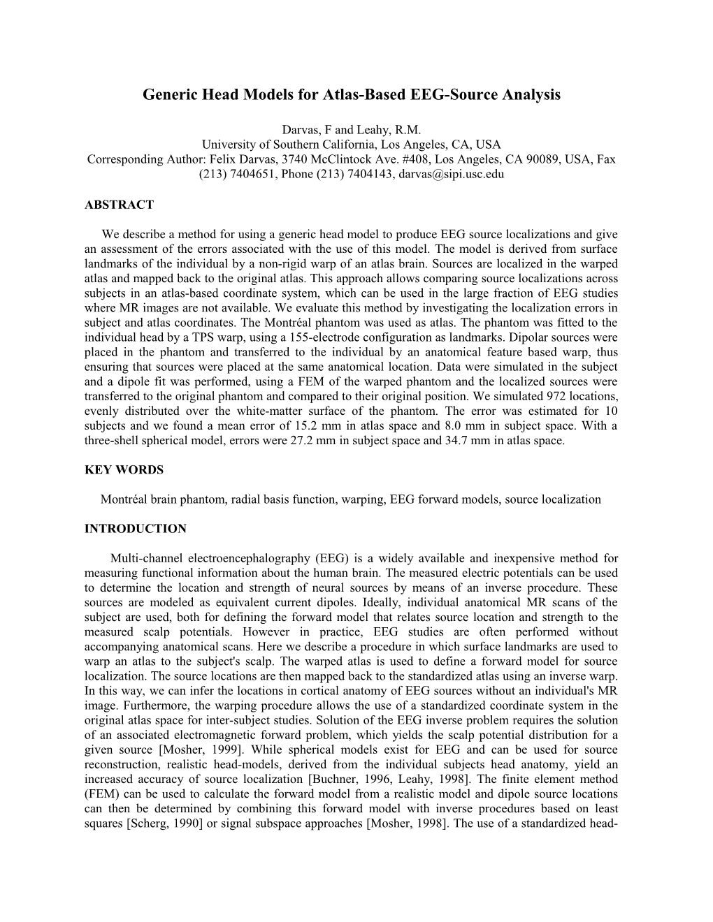 Generic Head Models for Atlas-Based EEG-Source Analysis