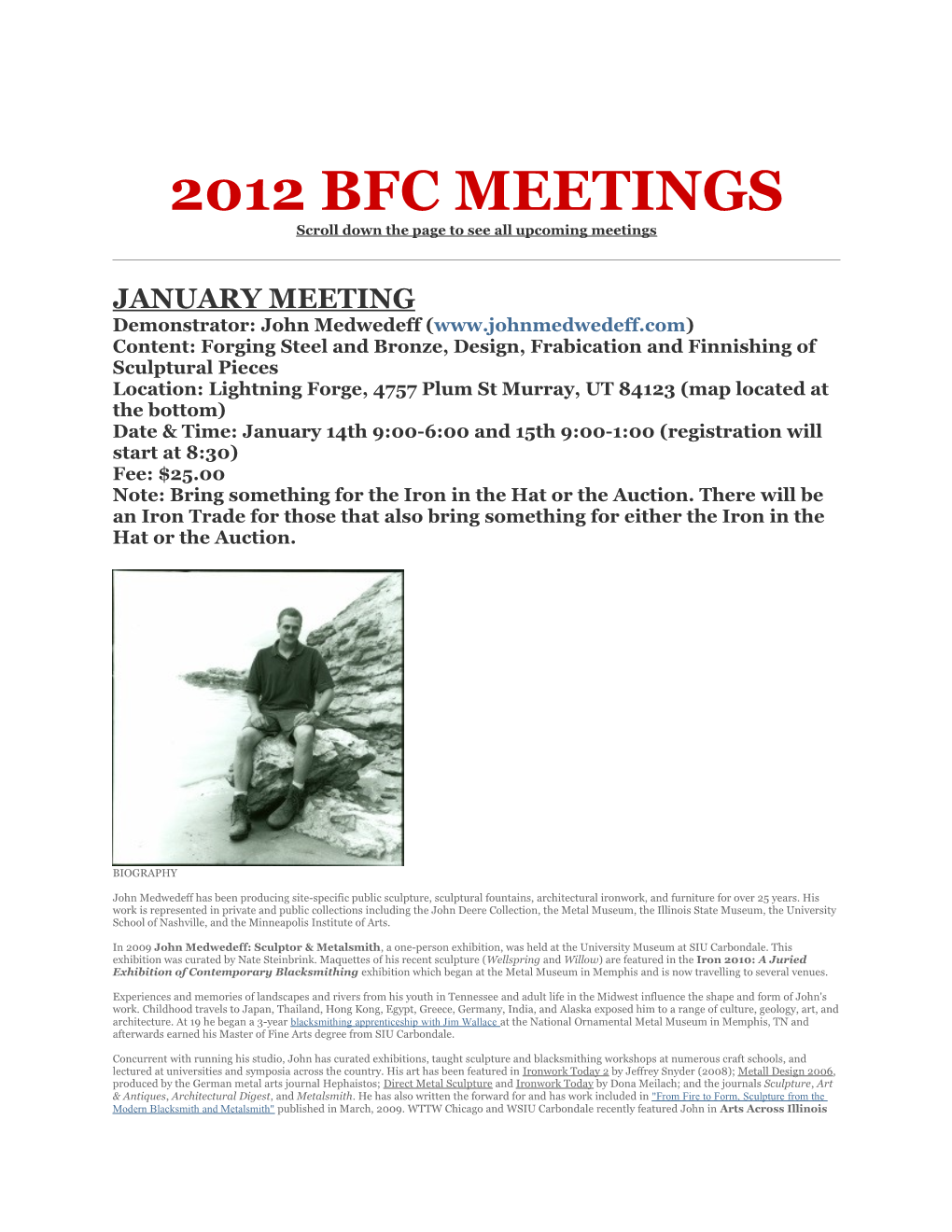 2012 BFC MEETINGS Scroll Down the Page to See All Upcoming Meetings