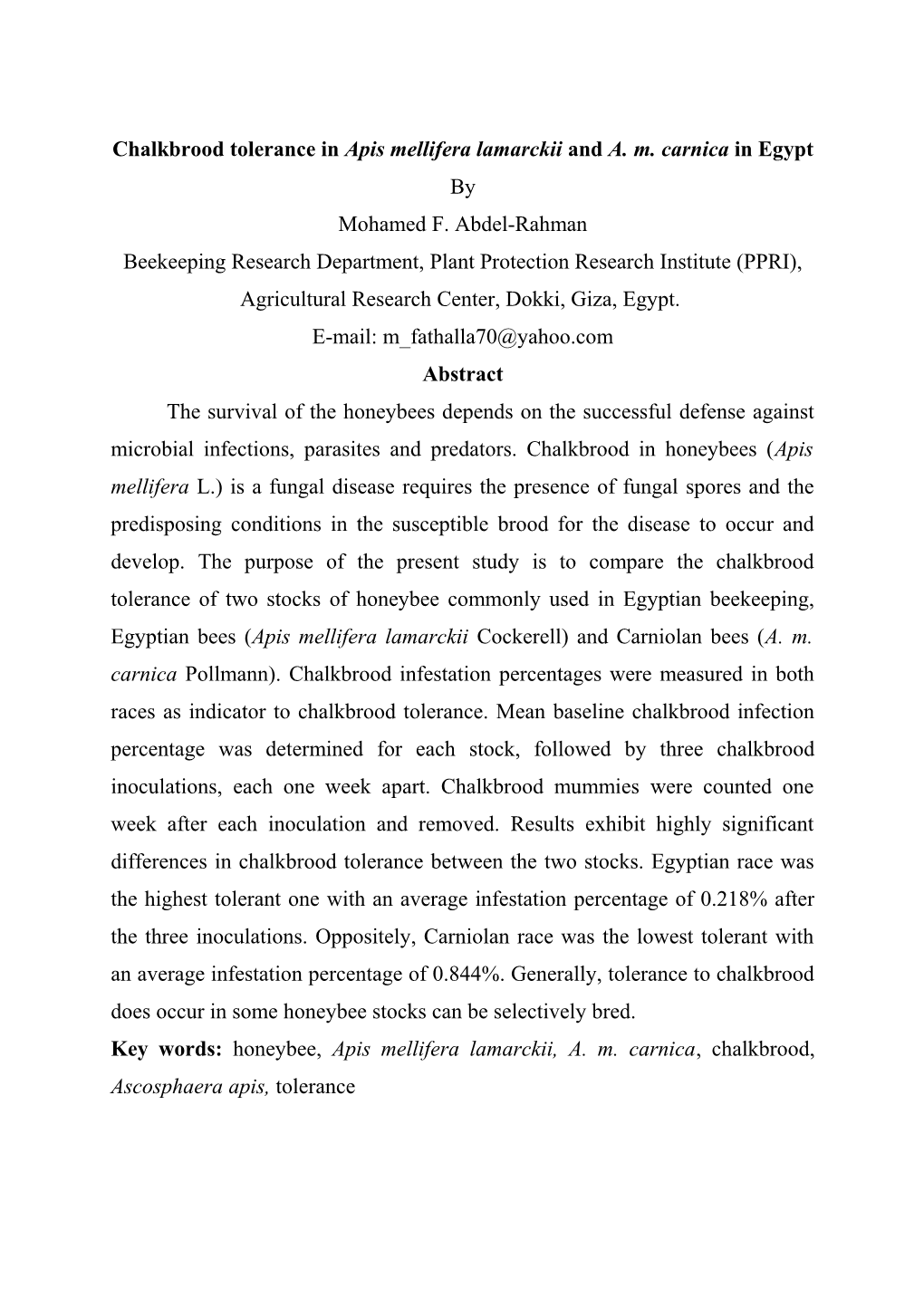 Evaluation of Lemon Juice Against Varroa Destructor in Honeybee Colonies