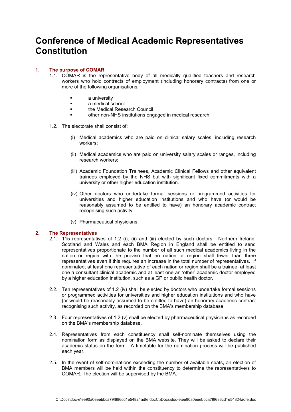 Conference of Medical Academic Representatives Constitution