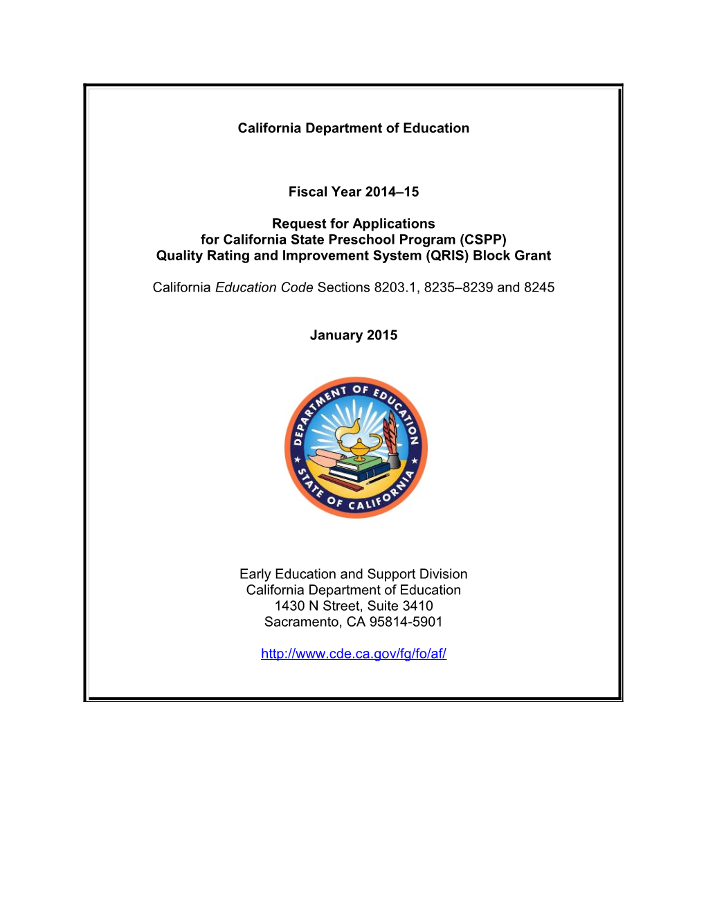 QRIS 2014 Application - Child Development (CA Dept of Education)