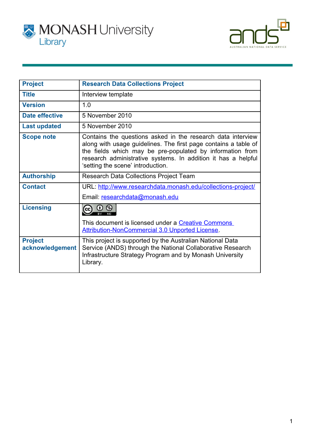 Research Data Collections Project Interview Template
