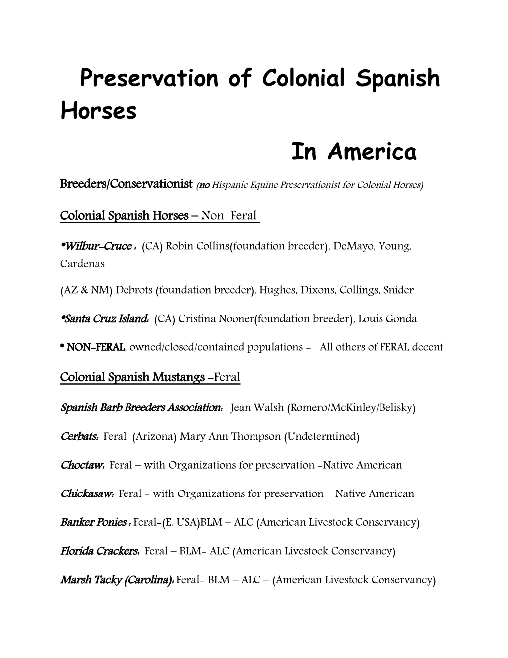 Preservation of Colonial Spanish Horses
