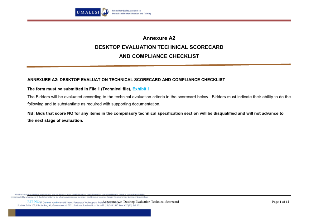 Desktop Evaluation Technical Scorecard