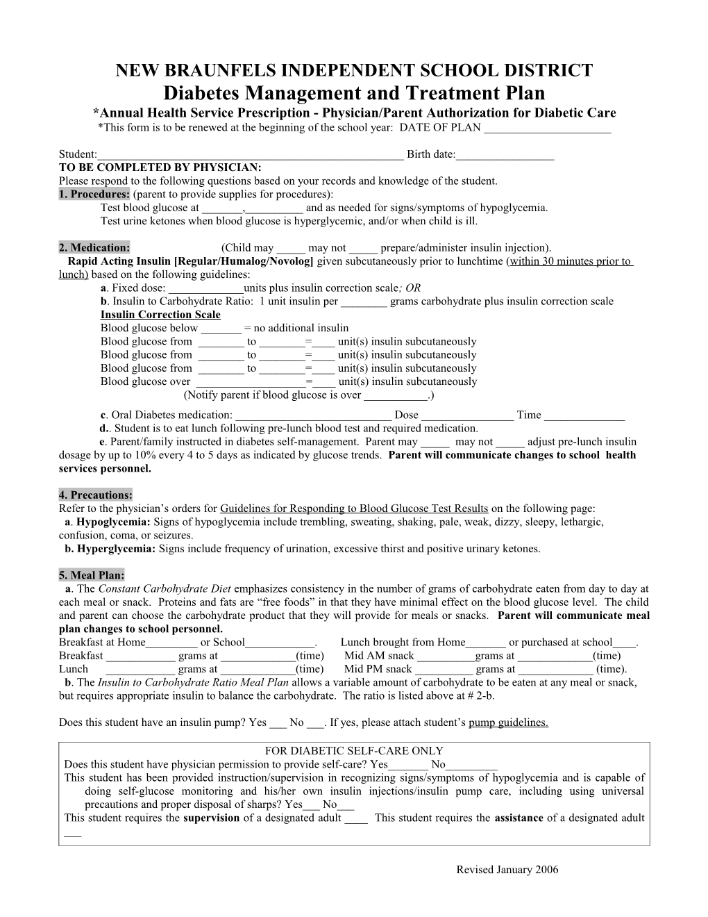 Physician/Parent Request for Administration of Mecicine and Special Procedures by School