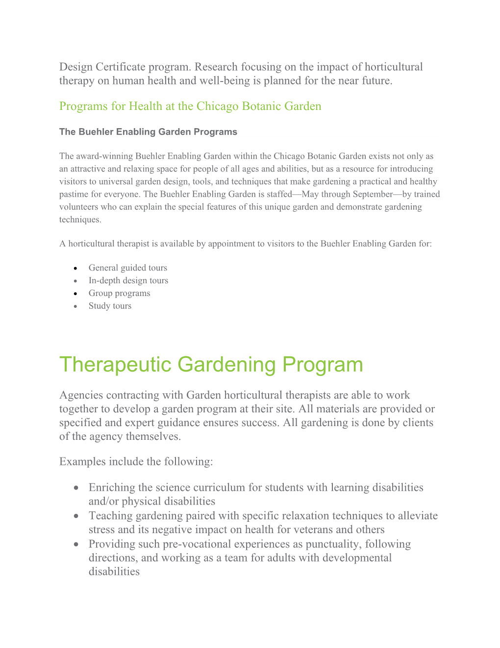 Horticultural Therapy Services at the Chicago Botanic Garden