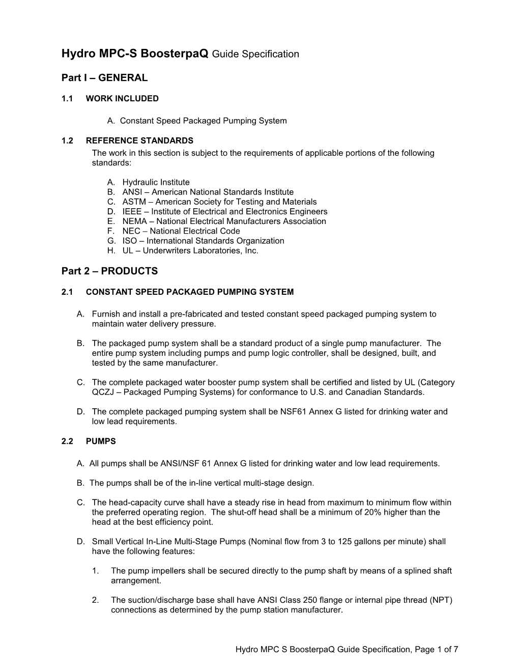 Hydro MPC-S Boosterpaqguide Specification