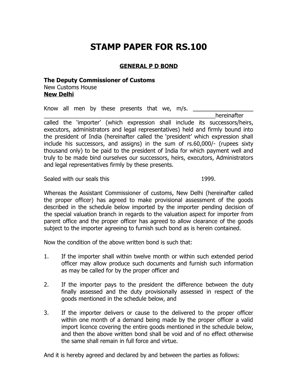 Stamp Paper for Rs.100