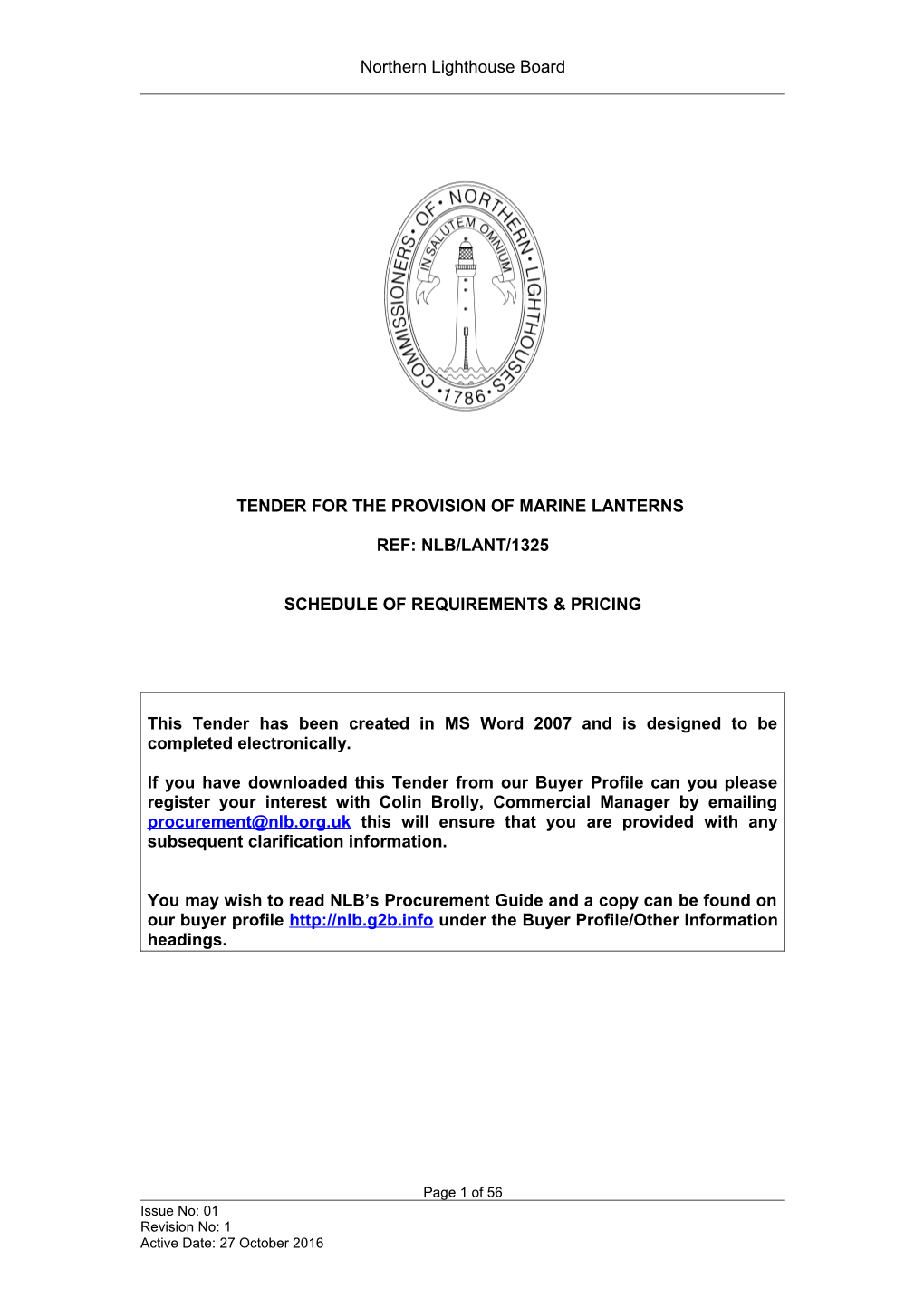 Tender for the Provision of Marine Lanterns