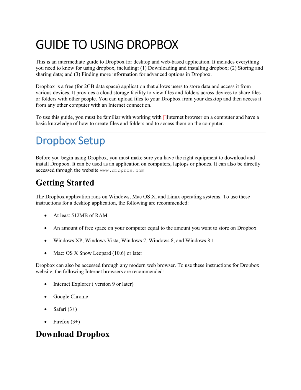 Guide to Using Dropbox