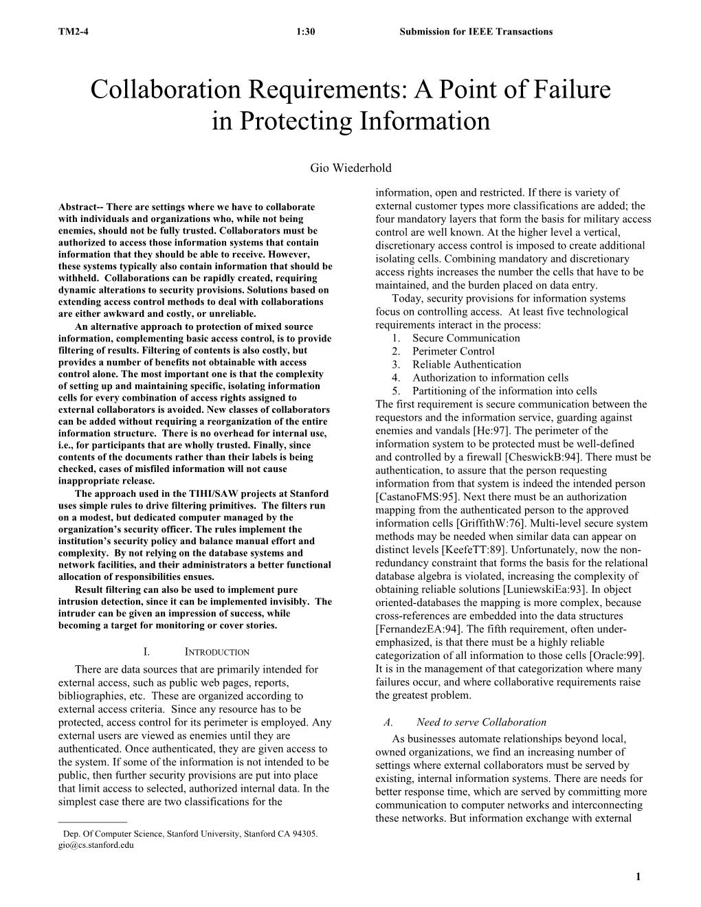 Collaboration Requirements: a Point of Failure in Protecting Information
