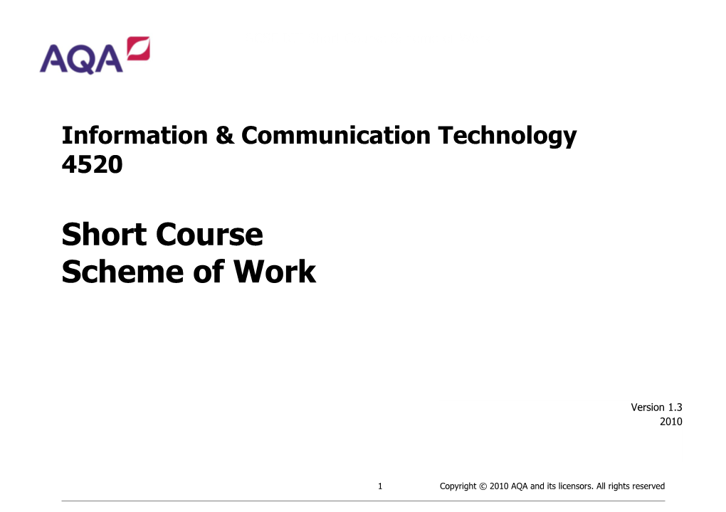 GCSE ICT Short Course Scheme of Work