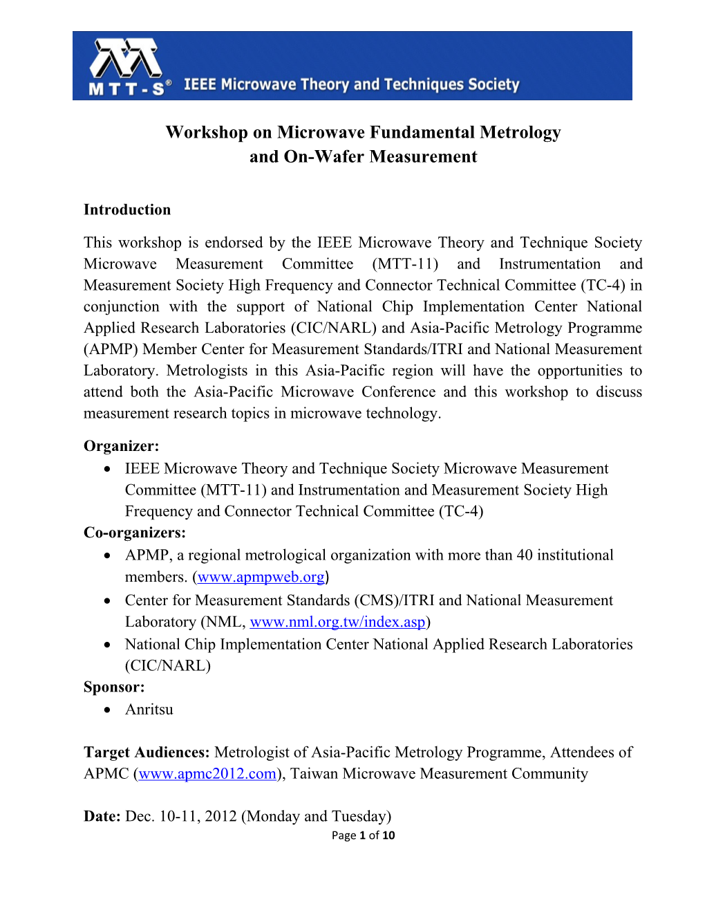 Workshop on Microwave Fundamental Metrology and On-Wafer Measurement