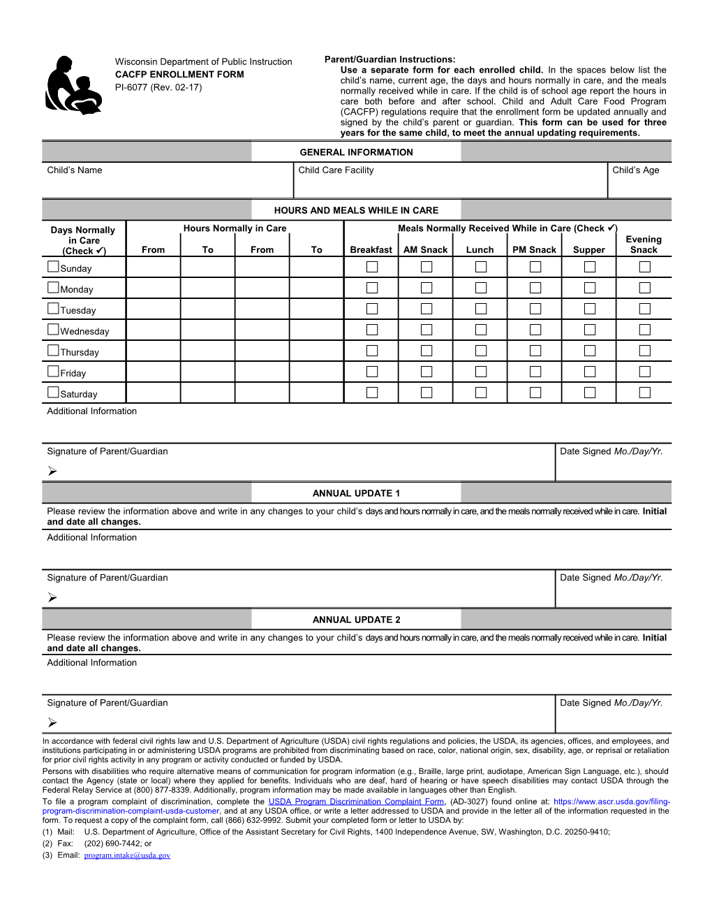 PI-6077 CACFP Enrollment Form
