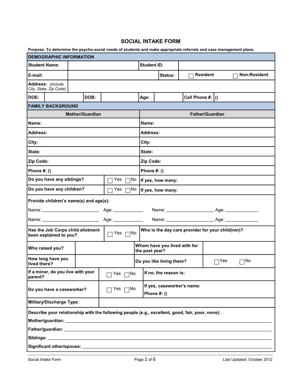 Social Intake Form