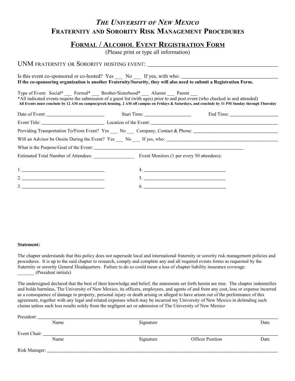 Fraternity Party Registration