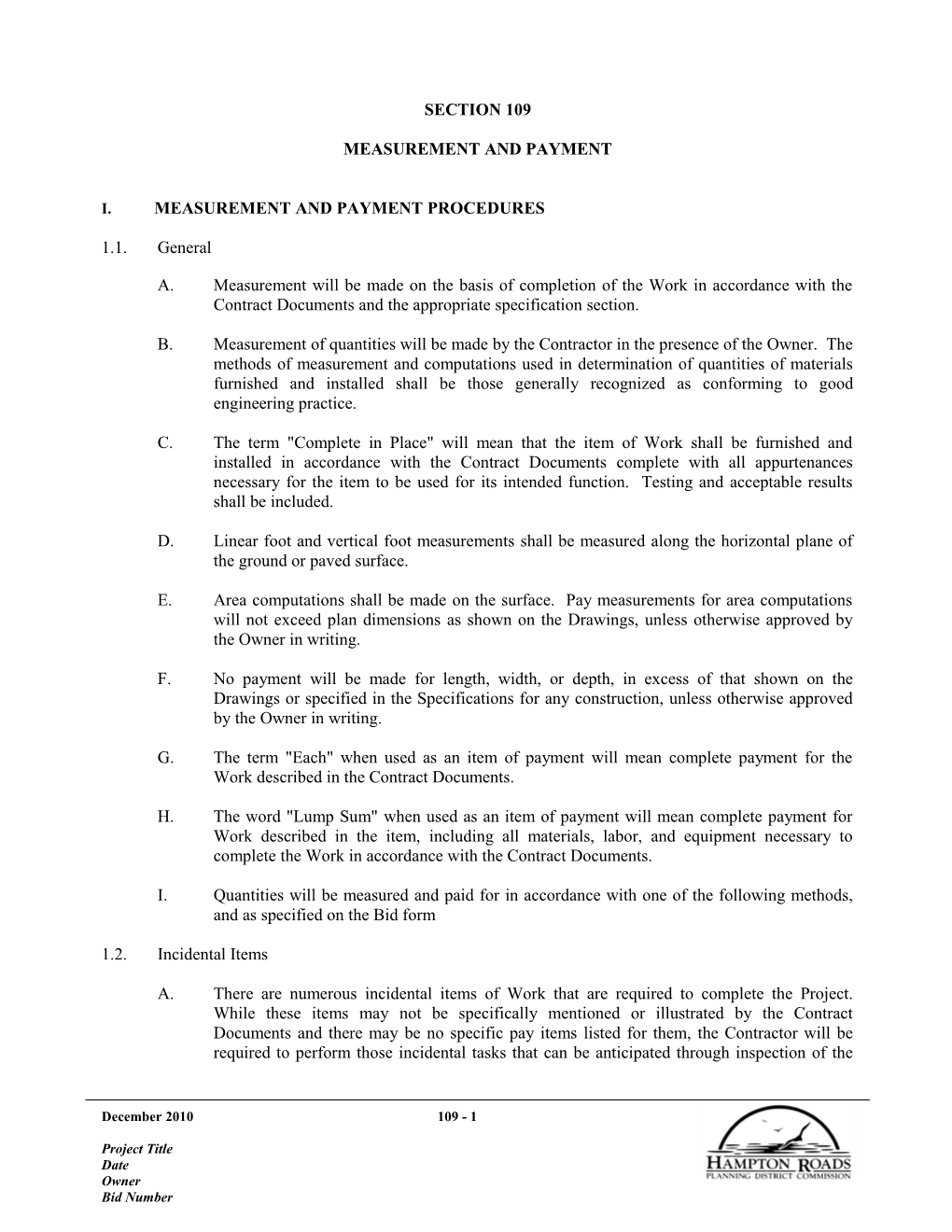 Measurement and Payment