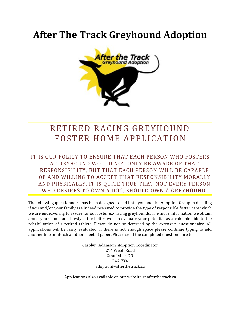 After the Track Greyhound Adoption