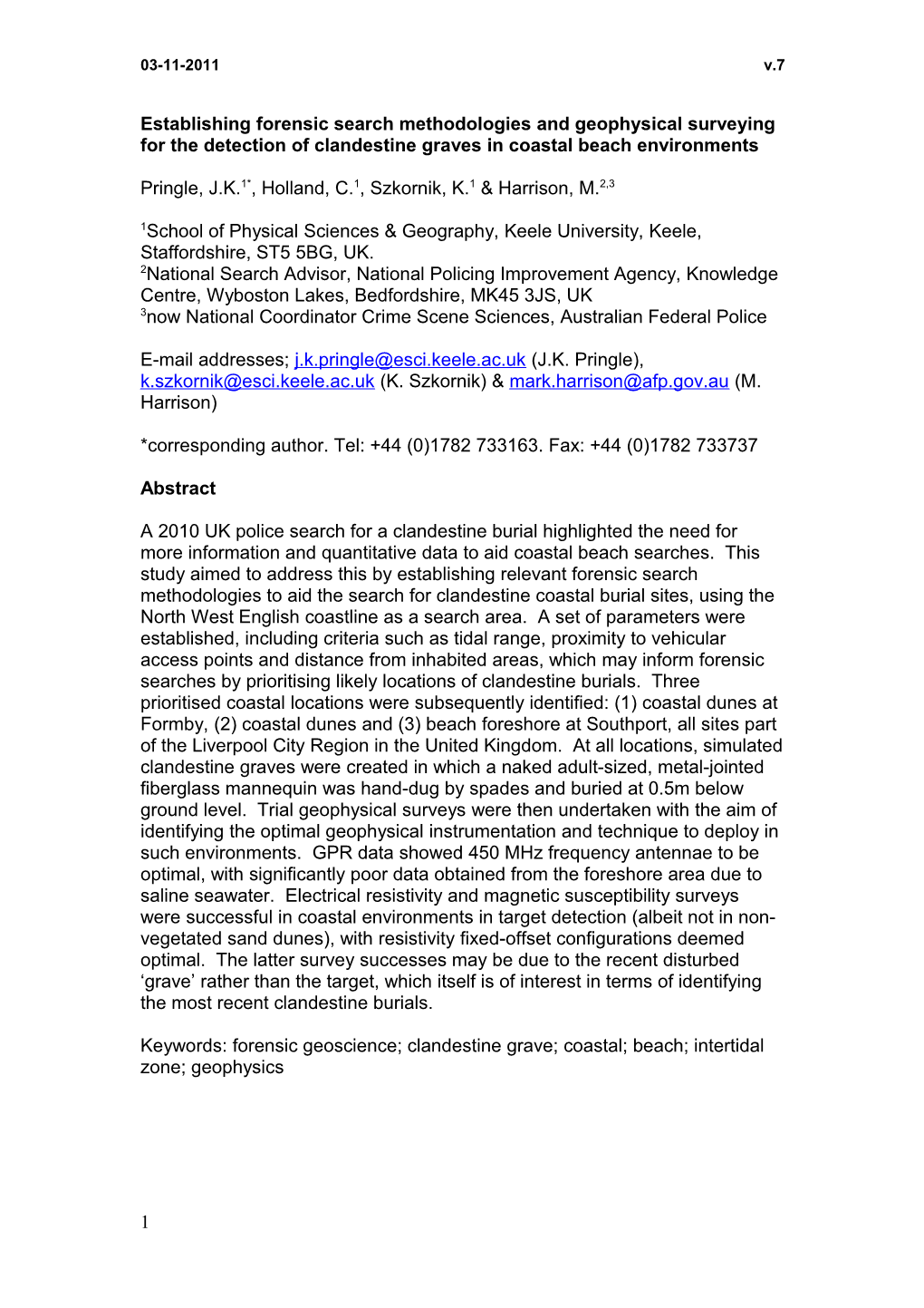 Initial Forensic Search Protocols and Geophysical Investigations for Detection of Clandestine