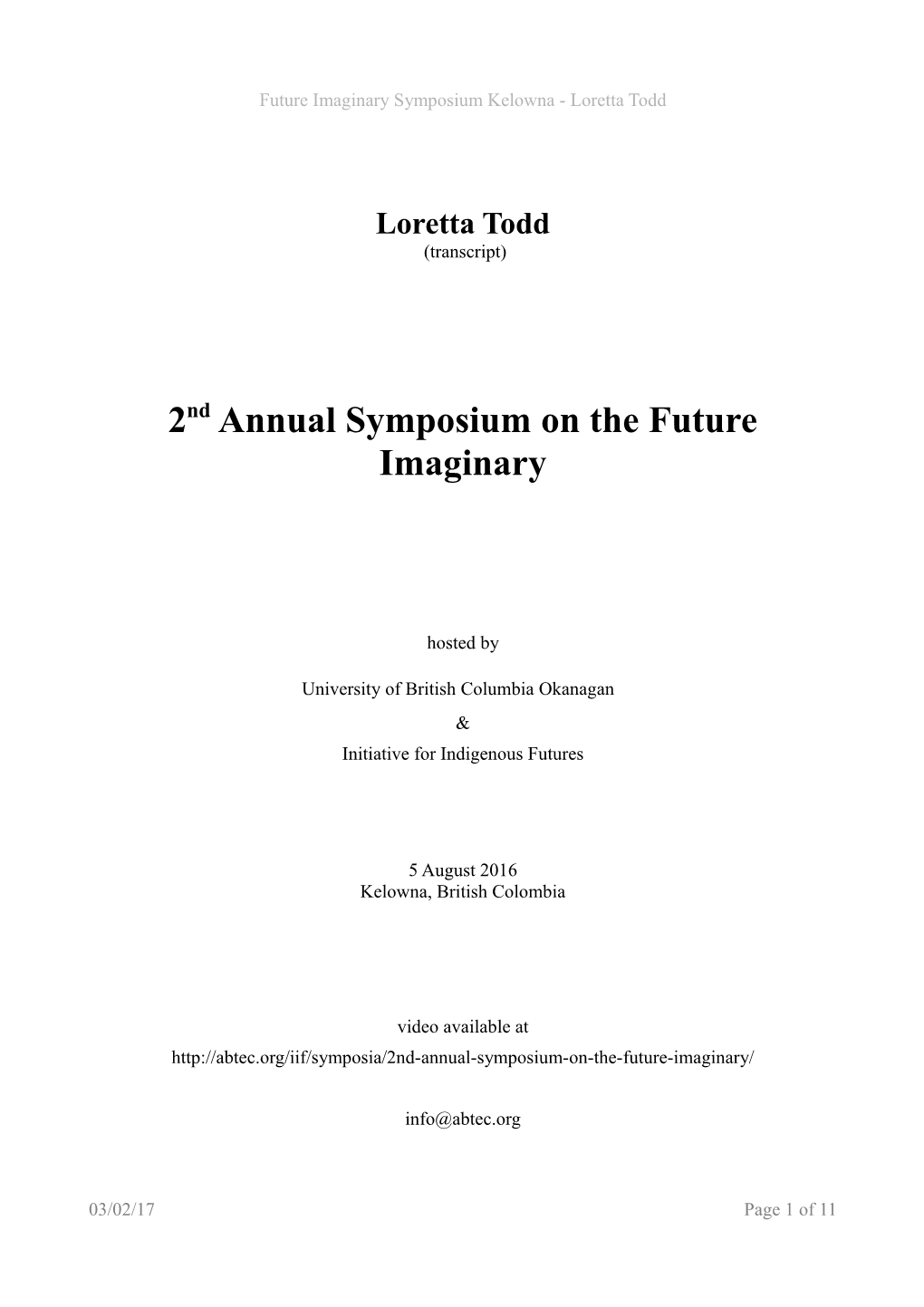 2Nd Annual Symposium on the Future Imaginary