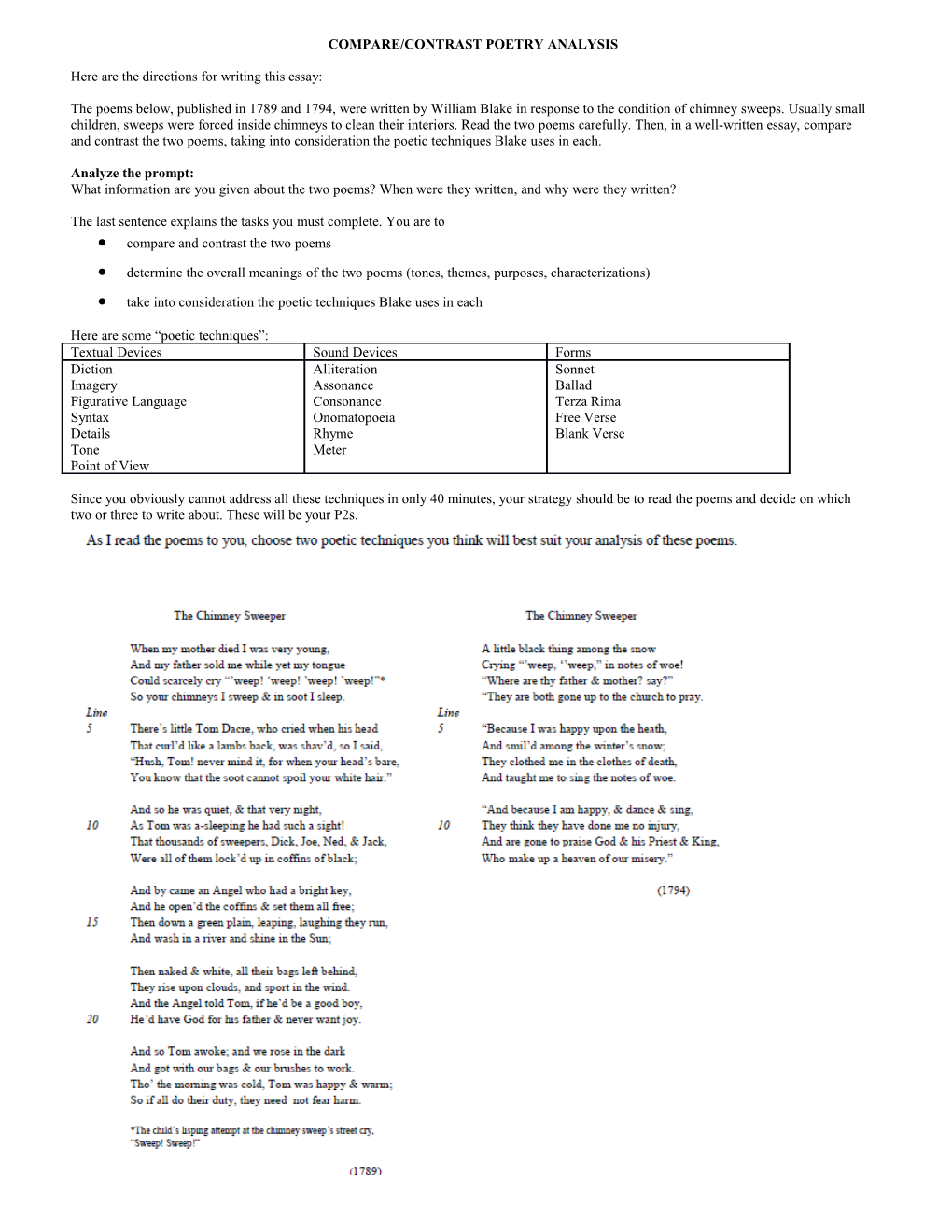 Compare/Contrast Poetry Analysis