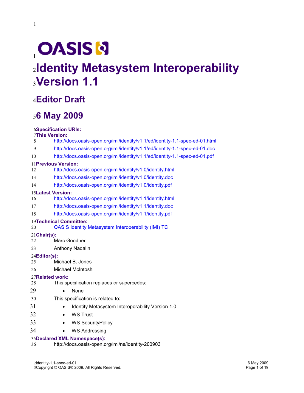 OASIS Idenity Metasystem Interoperability 1.1