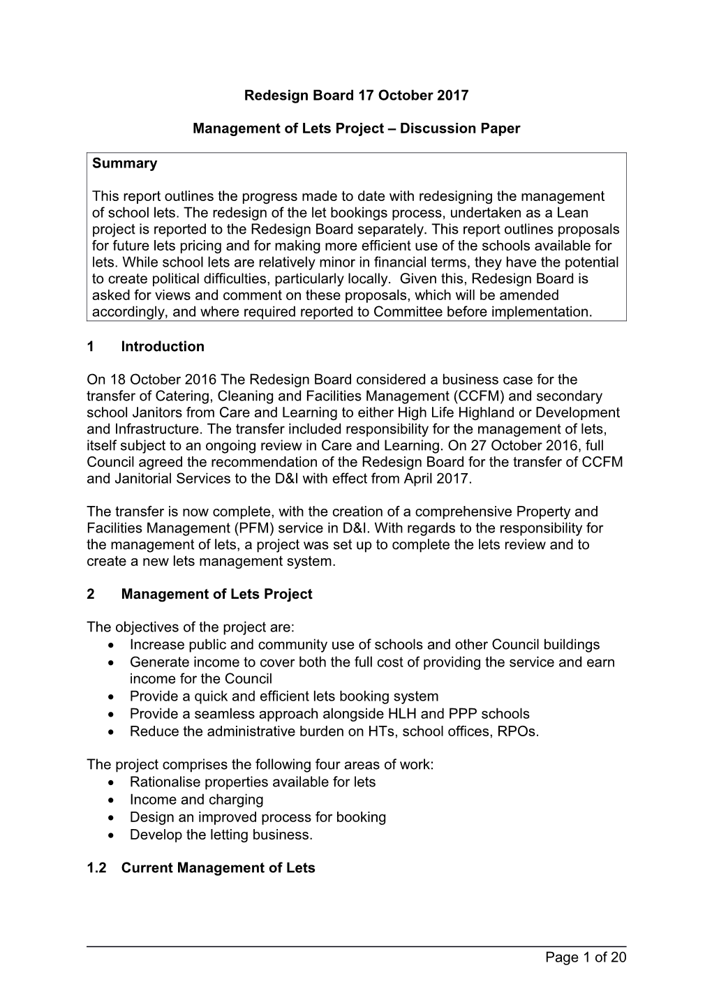 Management of Lets Project Discussion Paper
