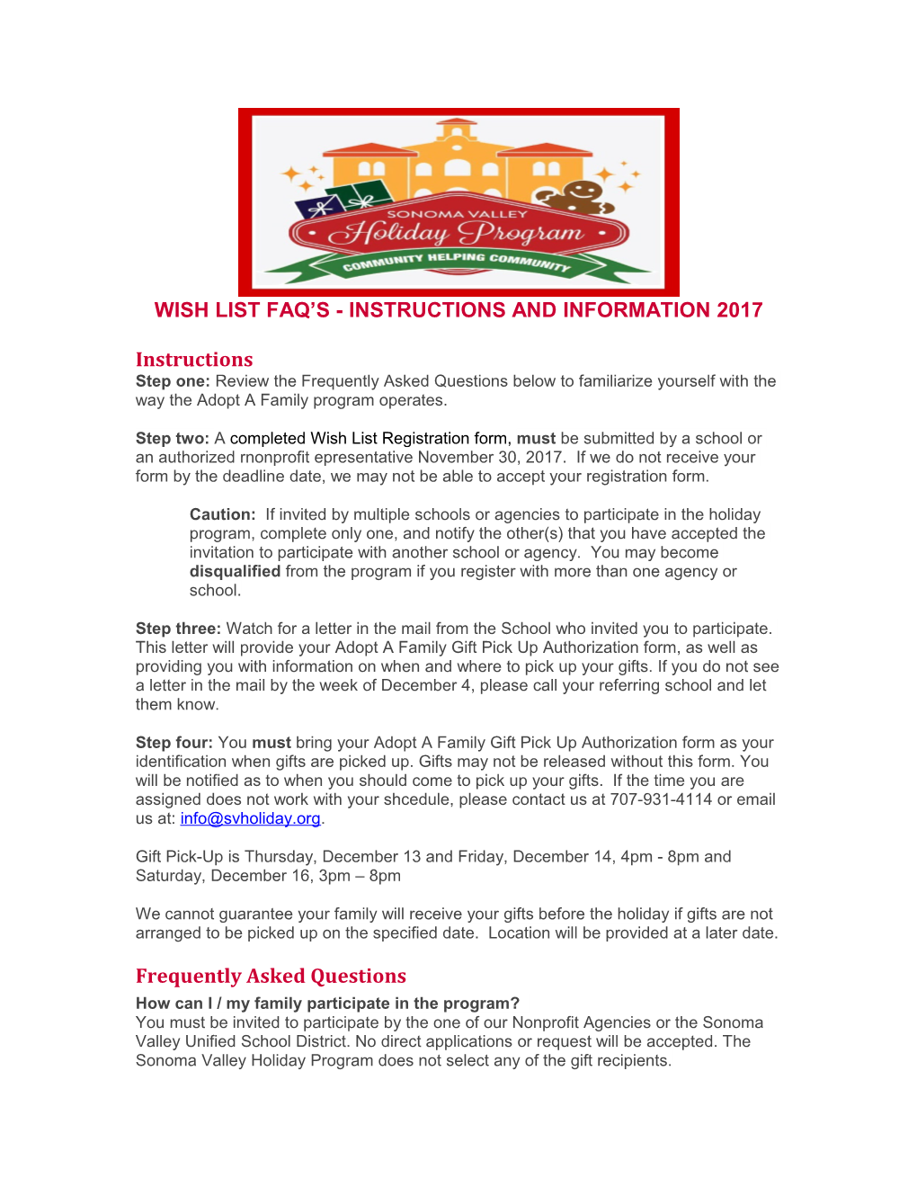 Wish List Faq S - Instructions and Information 2017