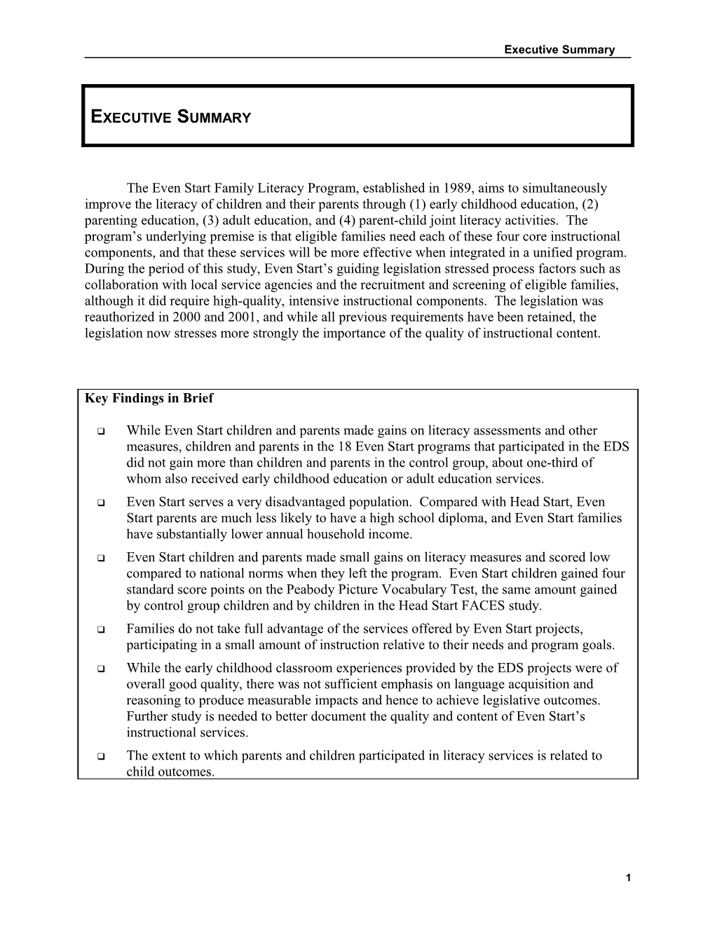 EXECUTIVE SUMMARY THIRD NATIONAL EVEN START EVALUATION (Msword)