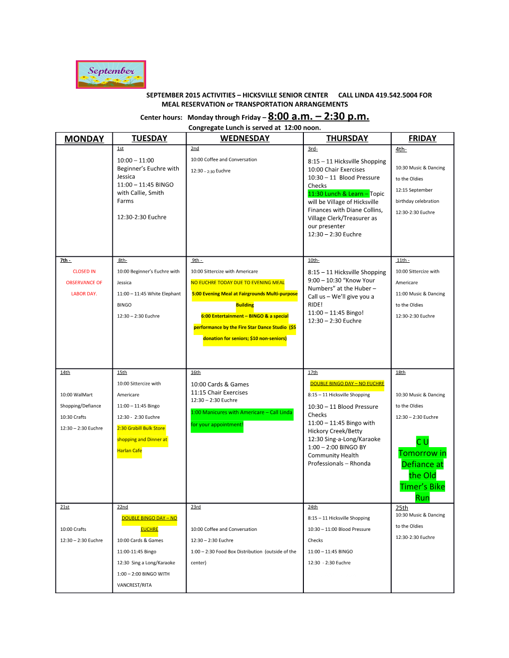 MEAL RESERVATION Or TRANSPORTATION ARRANGEMENTS