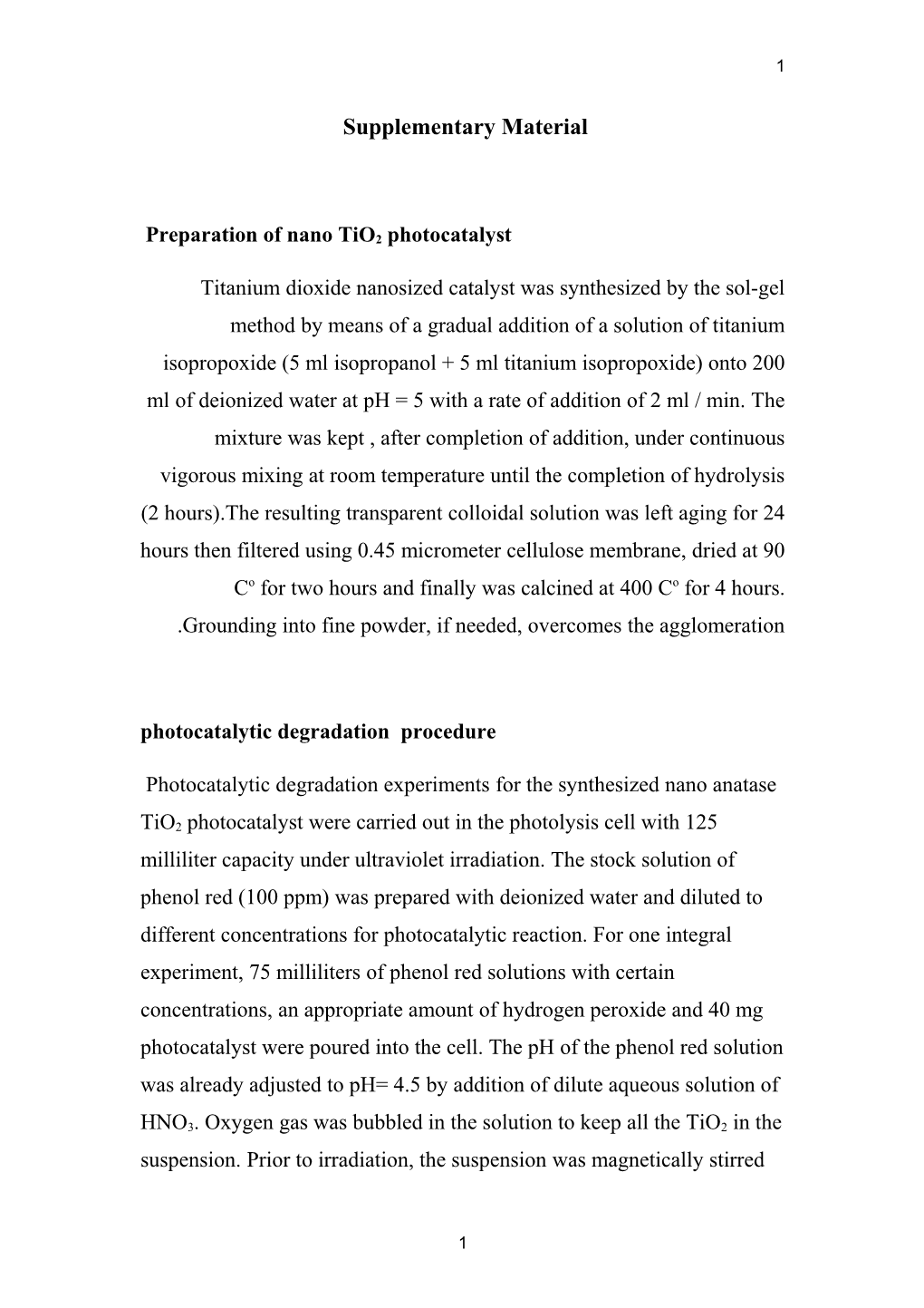 Preparation of Nano Tio2 Photocatalyst