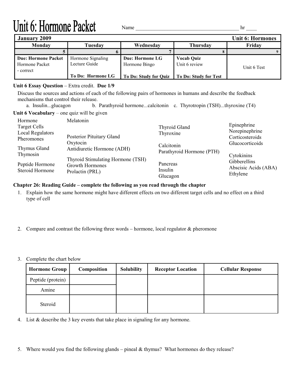 Unit 6 Essay Question Extra Credit. Due 1/9