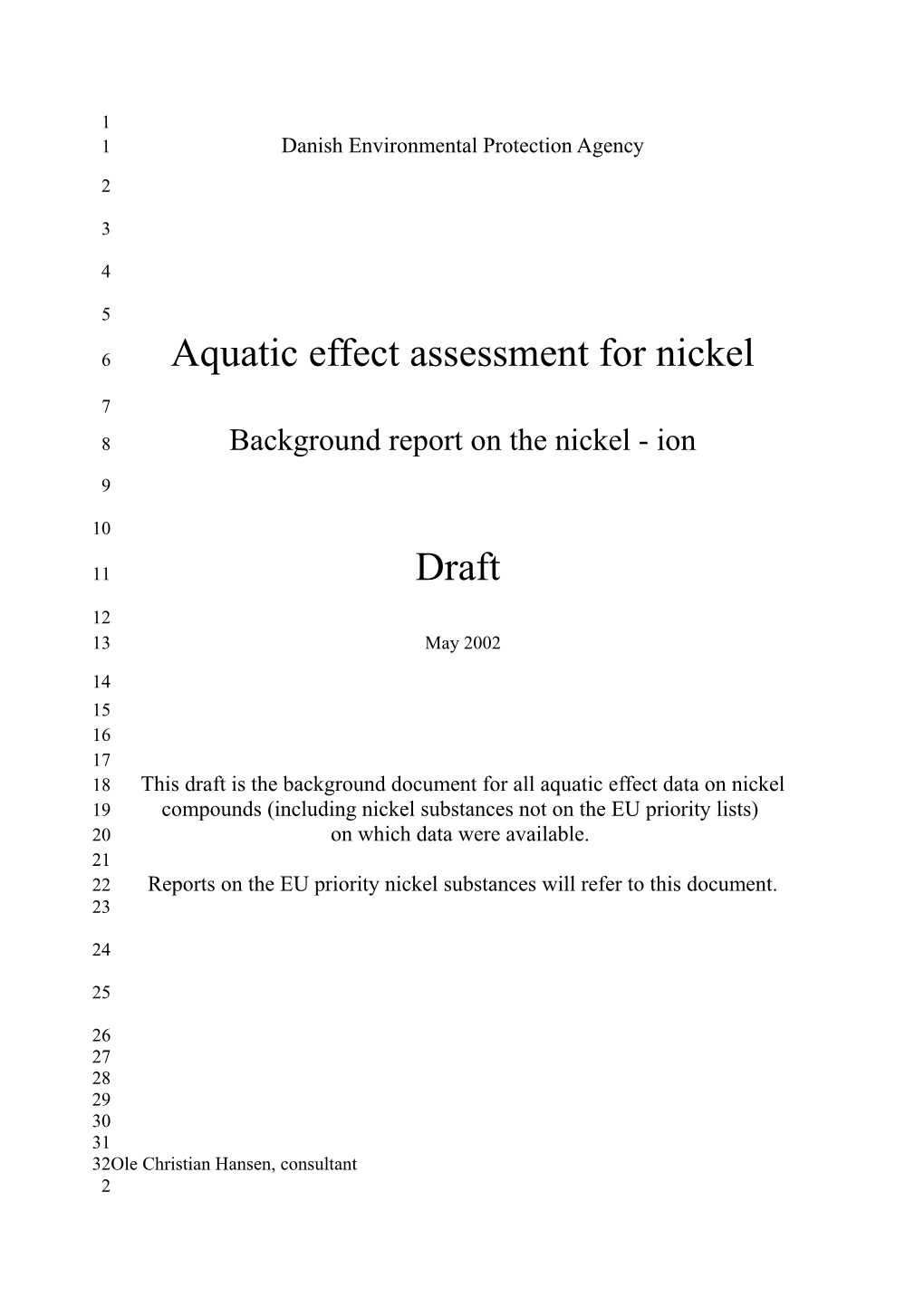 Aquatic Effect Assessment for Nickel