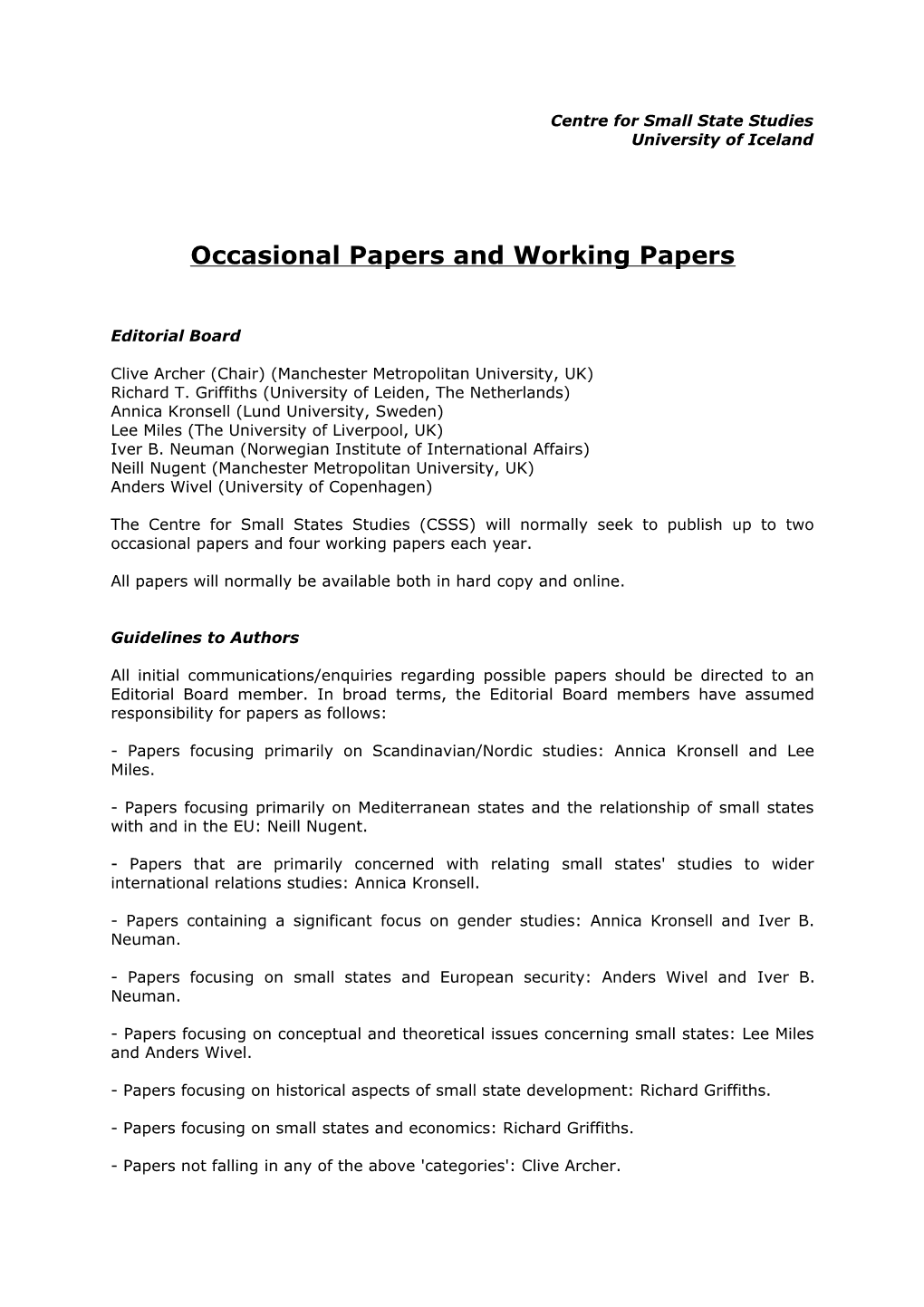 Occasional Papers and Working Papers