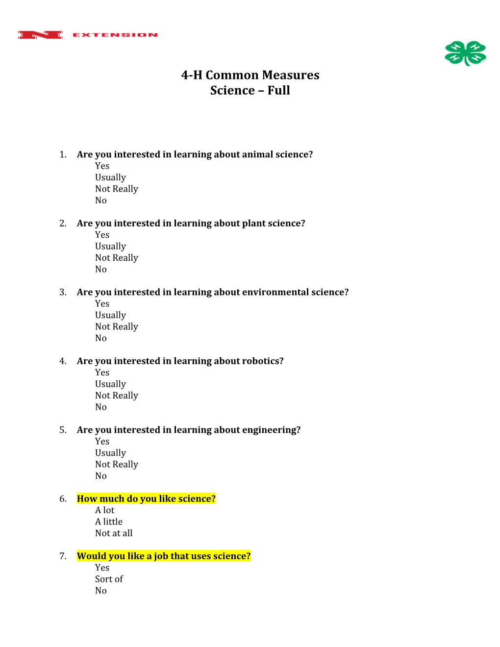 4-H Common Measures