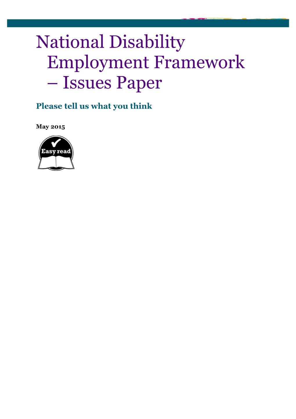 National Disability Employment Framework Issues Paper