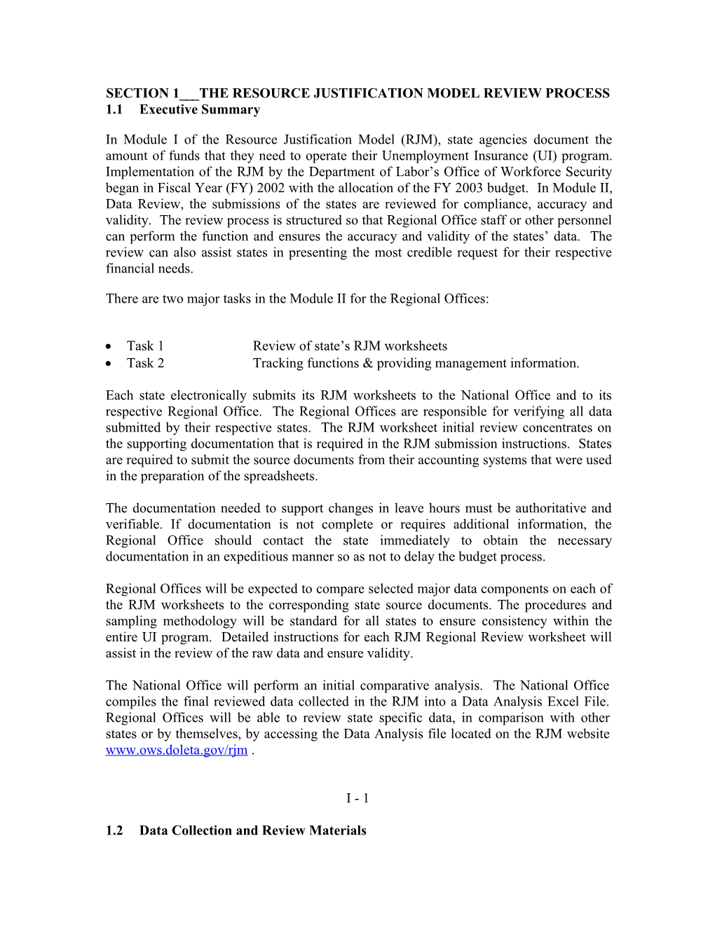 Section 1The Resource Justification Model Review Process