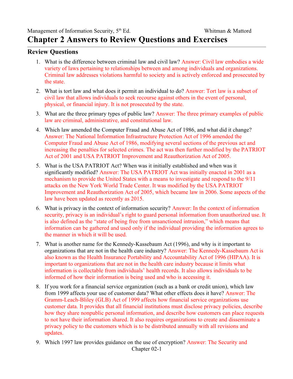 Chapter 2 Answers to Review Questions and Exercises