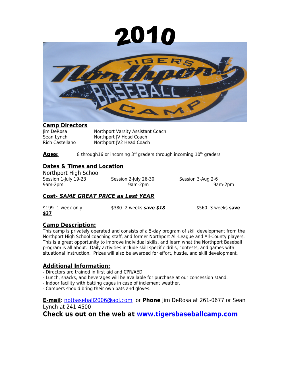 Tigers Baseball Camp