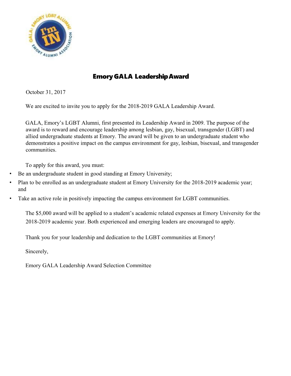Emory GALA Leadership Award