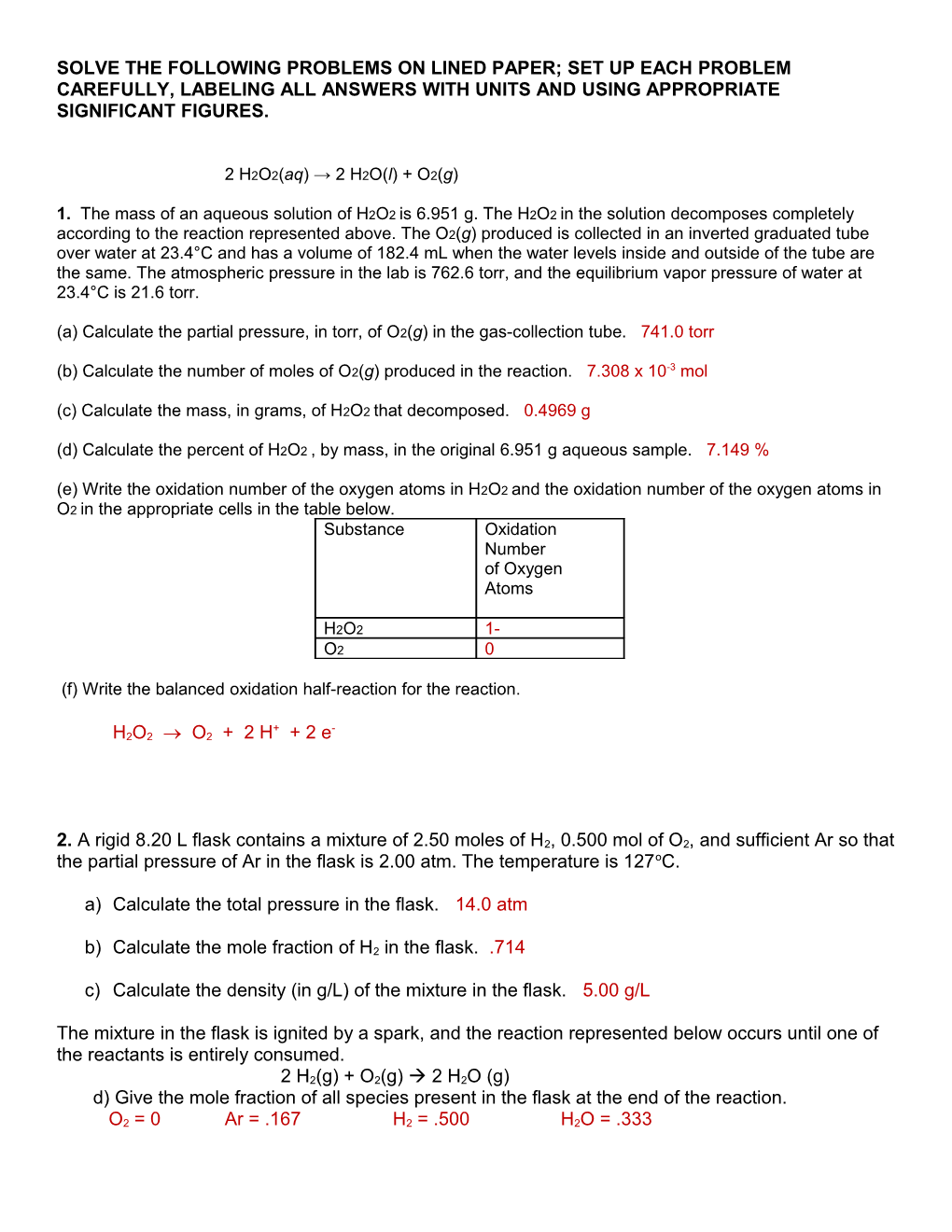 Solve the Following Problems on Lined Paper; Set up Each Problem Carefully, Labeling All