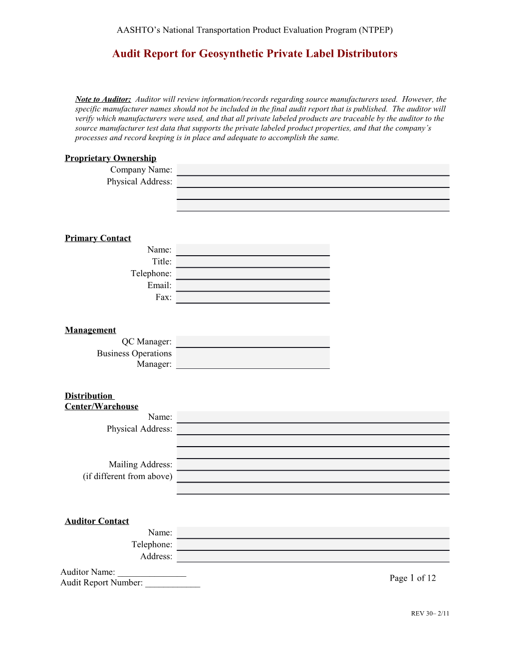 PRIVATE LABEL MANUFACTURERS-Audit Report