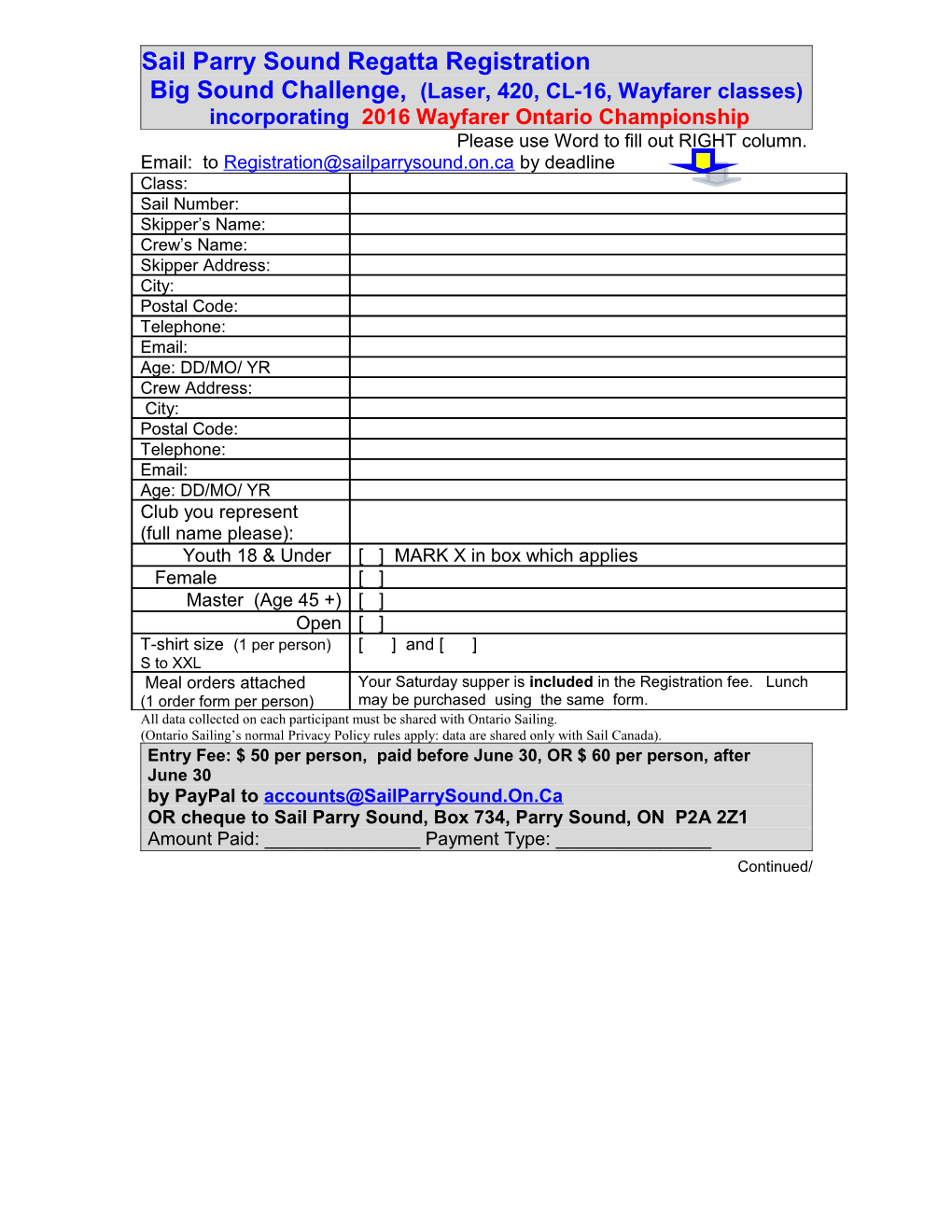 Regatta Entry Form