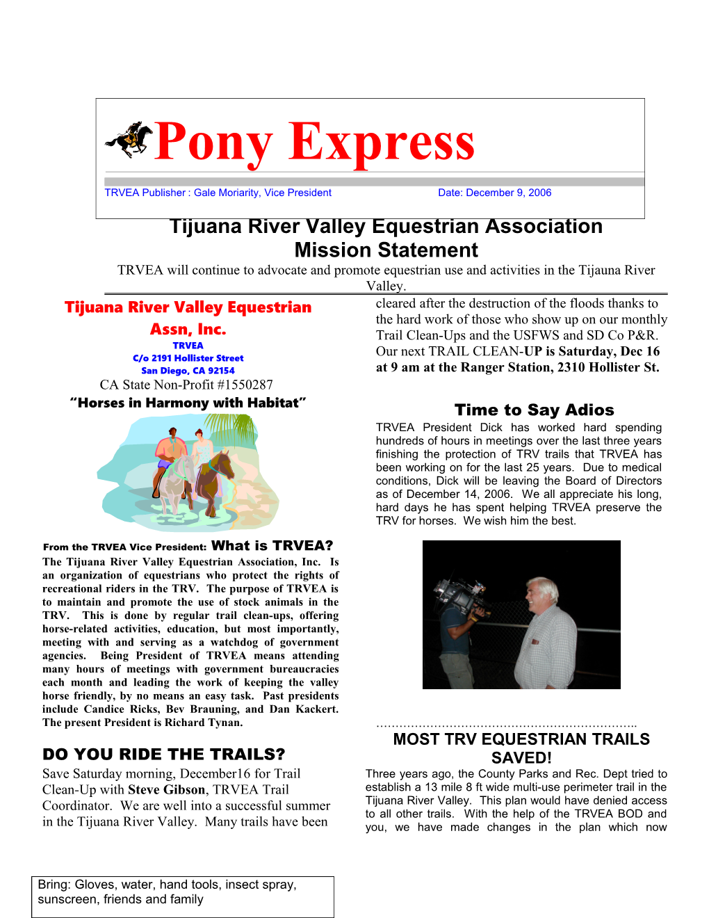 Tijuana River Valley Equestrian Assn, Inc