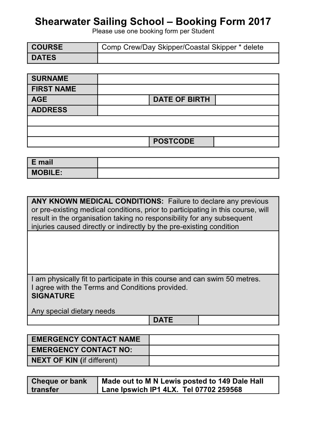 Course Booking Form 2007