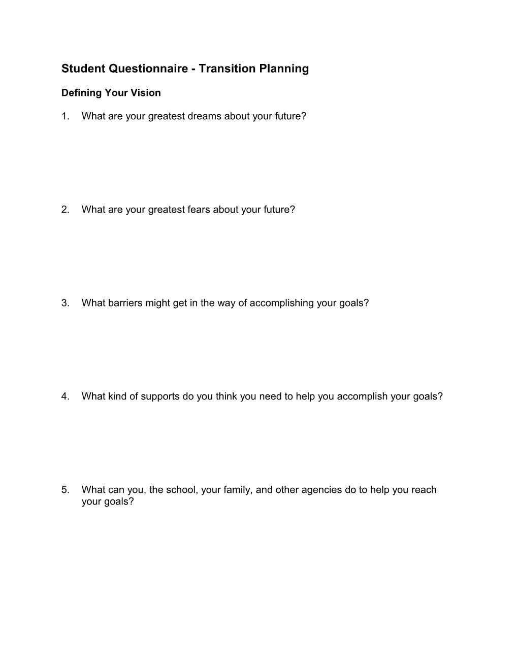 Student Questionnaire - Transition Planning