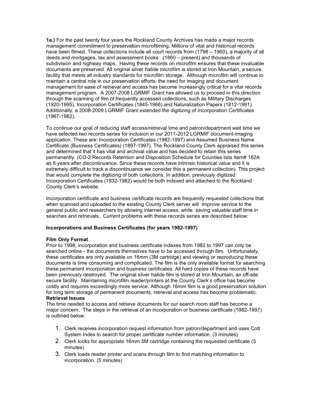 Incorporations and Business Certificates (For Years 1982-1997)