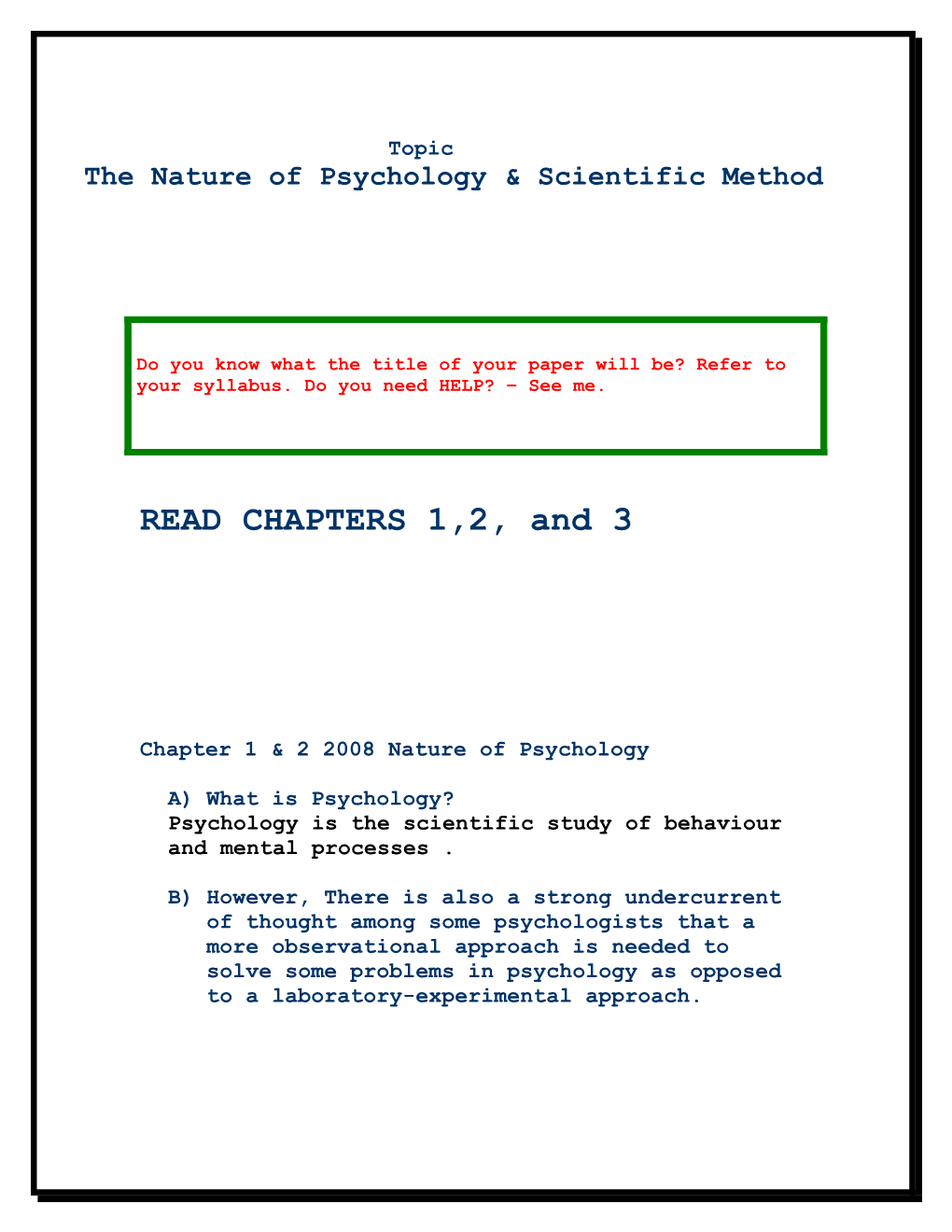 Chapter 1 2005 Nature of Psychology